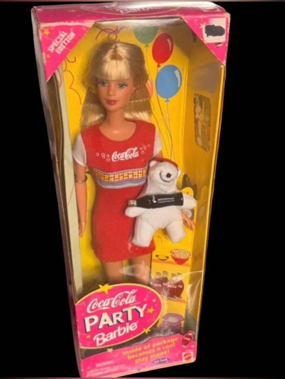 Coca Cola Red and White Party Barbie with Polar Bear Plush